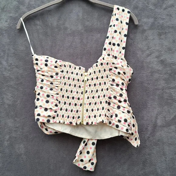 Anthropologie MAEVE Bow-Tie One Shoulder Top Sz 8 Cream Pink Black Boho Zip NWT - Picture 4 of 11